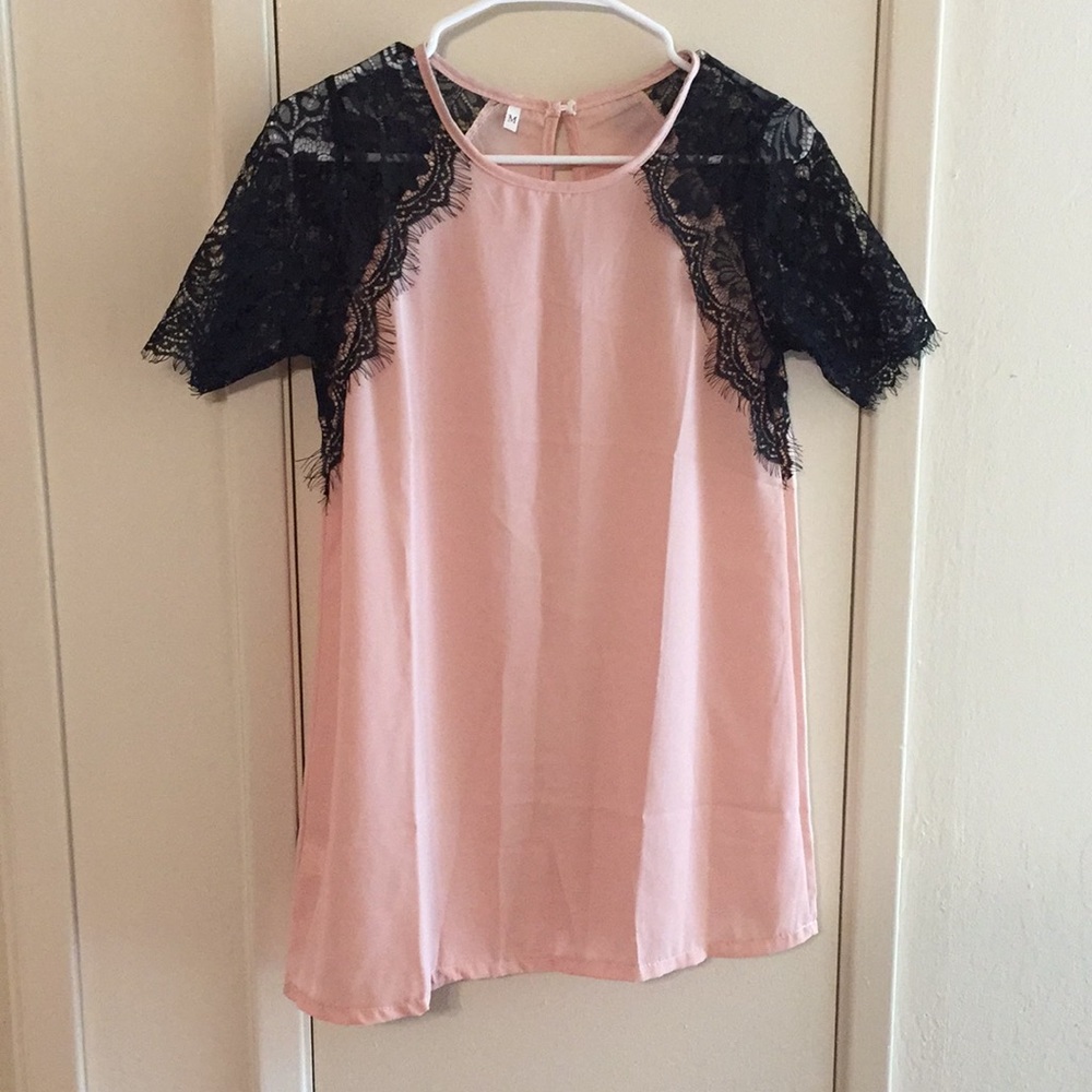 Blush Pink & Black Lace Mini Dress Asian M (US XS)